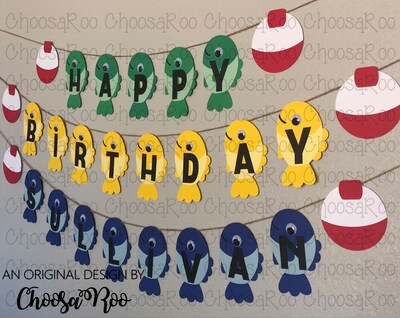 FISH Happy Birthday Banner - O-FISH-ALLY ONE Party Handmade Paper Banner - image3
